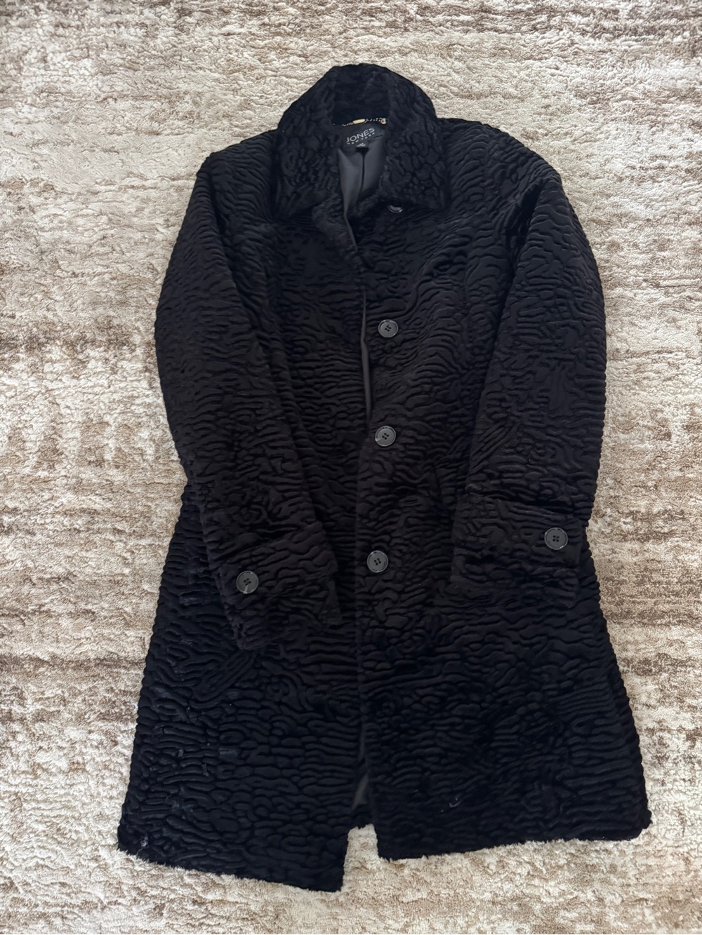 Jones New York Black Textured Knee-Length Coat
